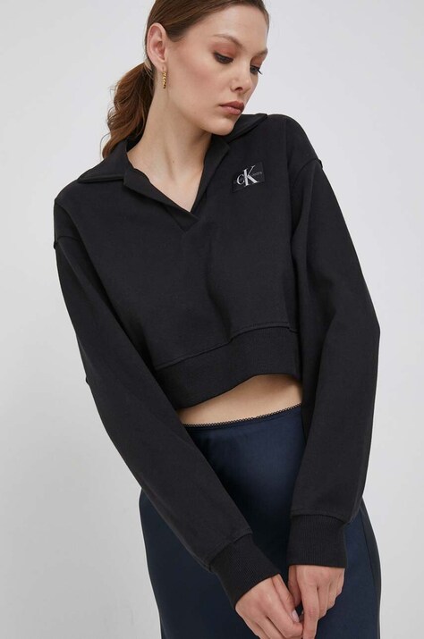 Calvin Klein Jeans bluza damska kolor czarny gładka