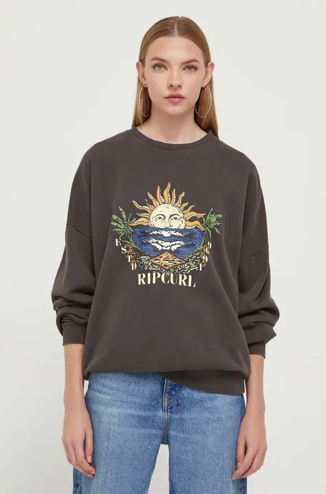 Bavlněná mikina Rip Curl dámská, šedá barva, s potiskem