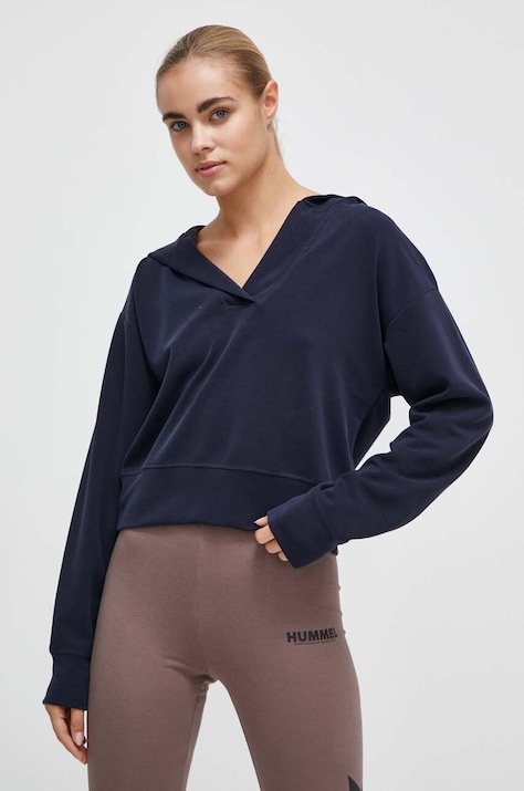 Casall bluza femei, culoarea albastru marin, cu glugă, neted