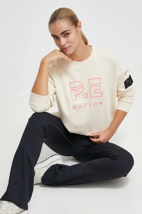 Bombažen pulover P.E Nation Heads Up Sweat ženski, bež barva