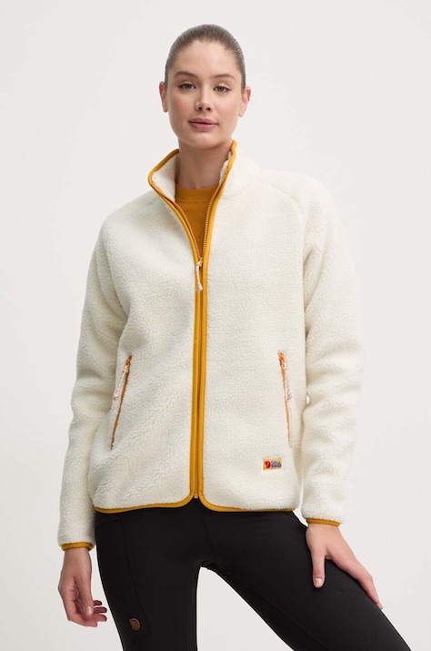 Fjallraven hanorac fleece Vardag Pile culoarea bej, uni
