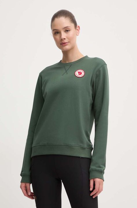 Βαμβακερή μπλούζα Fjallraven 1960 Logo 1960 Logo Badge Sweater γυναικεία, χρώμα: πράσινο F30  F87230