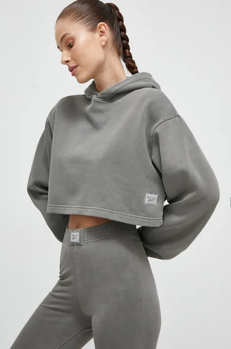 Кофта Reebok Classic жіноча колір сірий з капюшоном однотонна
