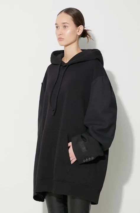Mikina MM6 Maison Margiela Sweatshirt dámska, čierna farba, s kapucňou, jednofarebná, S62GU0115