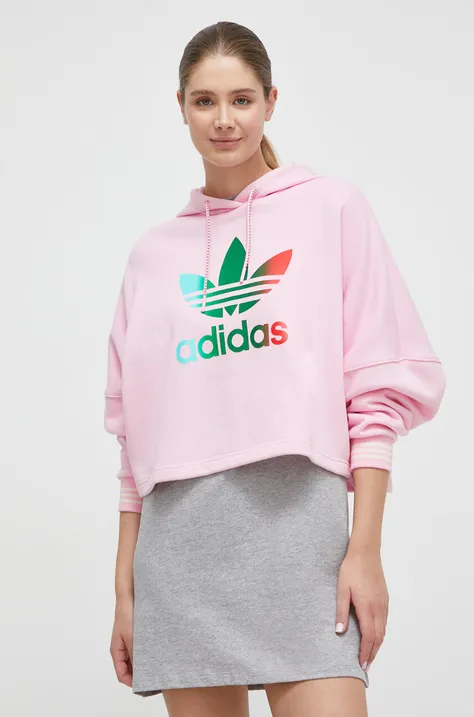 adidas Originals bluza bawełniana damska kolor różowy z kapturem z nadrukiem