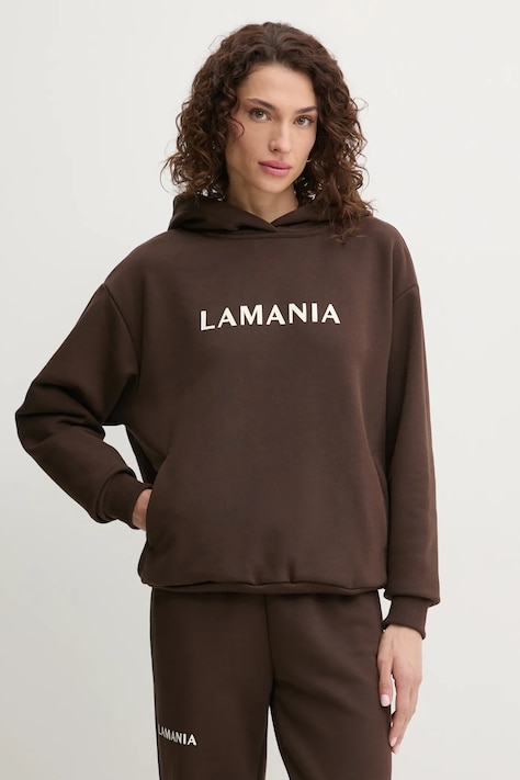 La Mania bluza femei, culoarea maro, cu glugă, cu imprimeu