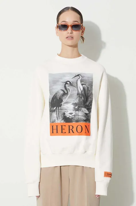 Бавовняна кофта Heron Preston Nf Heron Bw Crewneck жіноча колір бежевий з принтом HWBA014C99JER0030110
