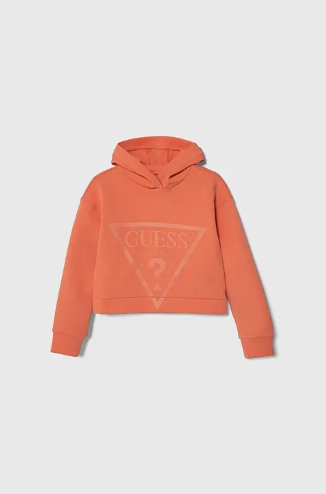 Детская кофта Guess цвет оранжевый с капюшоном с принтом