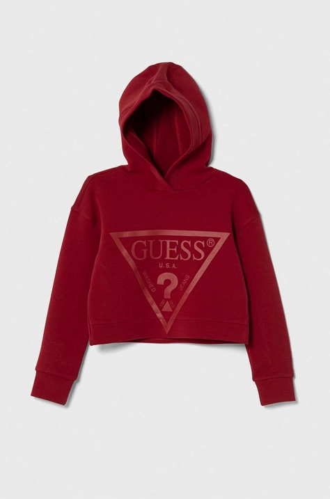 Дитяча кофта Guess колір бордовий з капюшоном з принтом