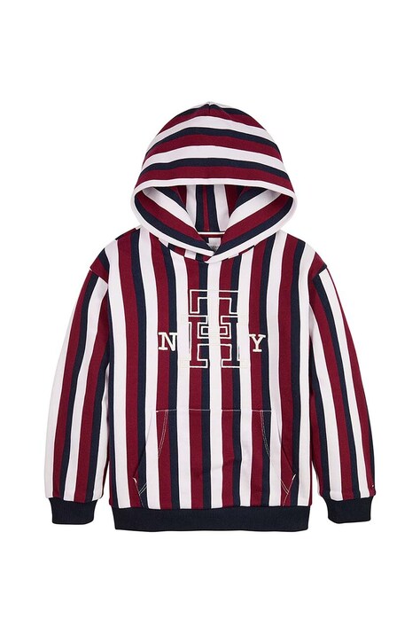 Tommy Hilfiger bluza bawełniana dziecięca kolor bordowy z kapturem wzorzysta