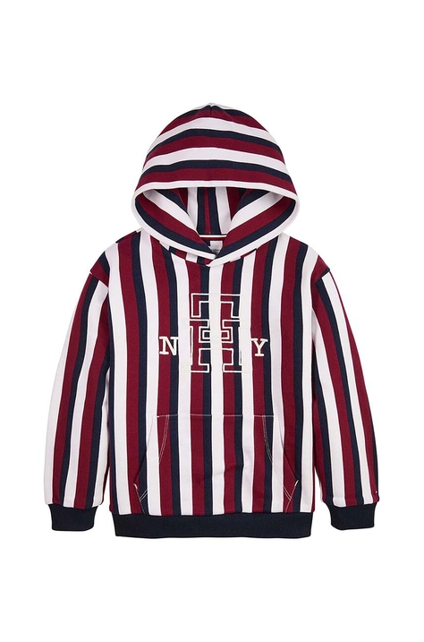 Dětská bavlněná mikina Tommy Hilfiger vínová barva, s kapucí, vzorovaná