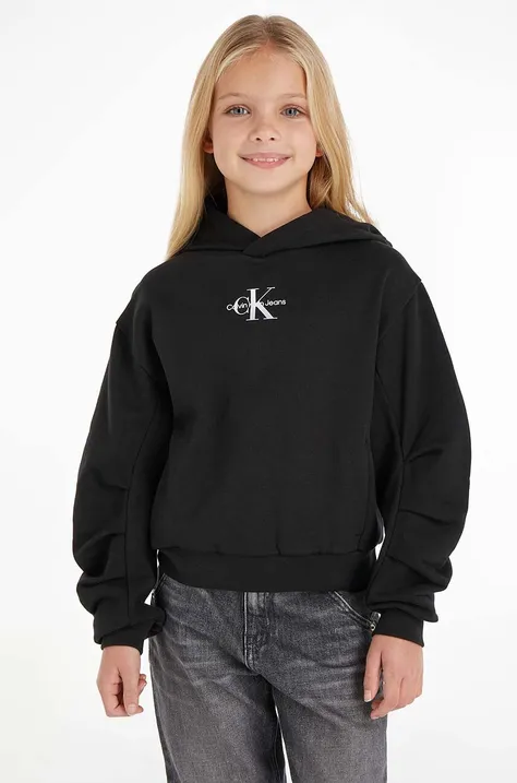 Детская хлопковая кофта Calvin Klein Jeans цвет чёрный с капюшоном однотонная