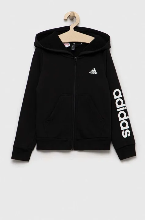 Дитяча кофта adidas колір чорний з капюшоном з принтом