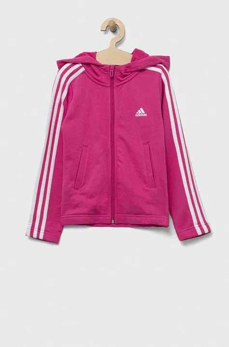 Detská mikina adidas ružová farba, s kapucňou, s nášivkou