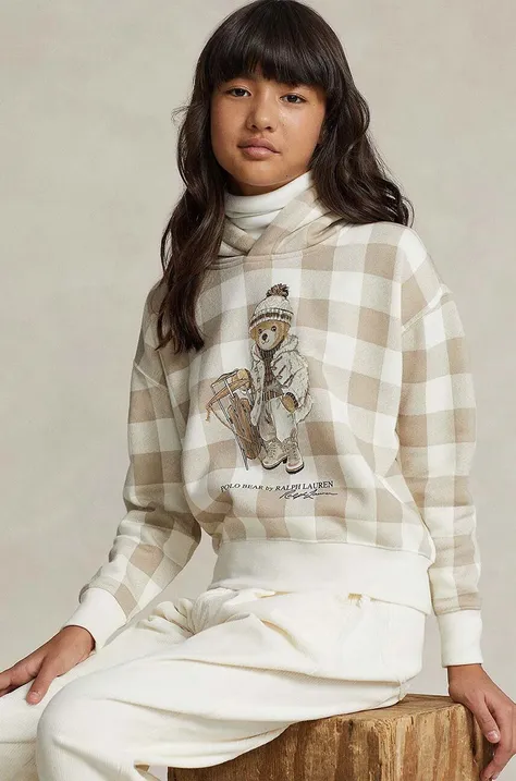 Polo Ralph Lauren bluza dziecięca kolor beżowy z kapturem wzorzysta