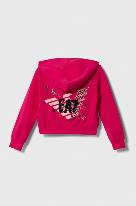 EA7 Emporio Armani bluza copii culoarea roz, cu glugă, cu imprimeu