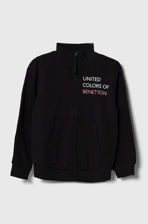 Detská bavlnená mikina United Colors of Benetton čierna farba, s potlačou