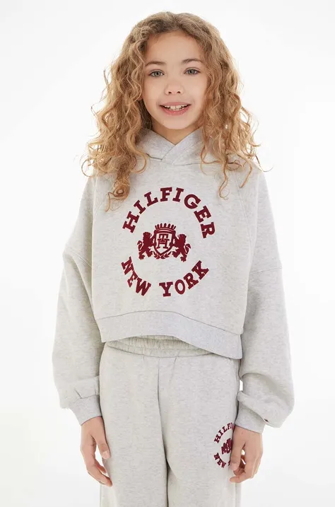 Παιδική μπλούζα Tommy Hilfiger χρώμα: γκρι, με κουκούλα