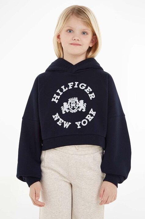 Дитяча кофта Tommy Hilfiger колір чорний з капюшоном з принтом