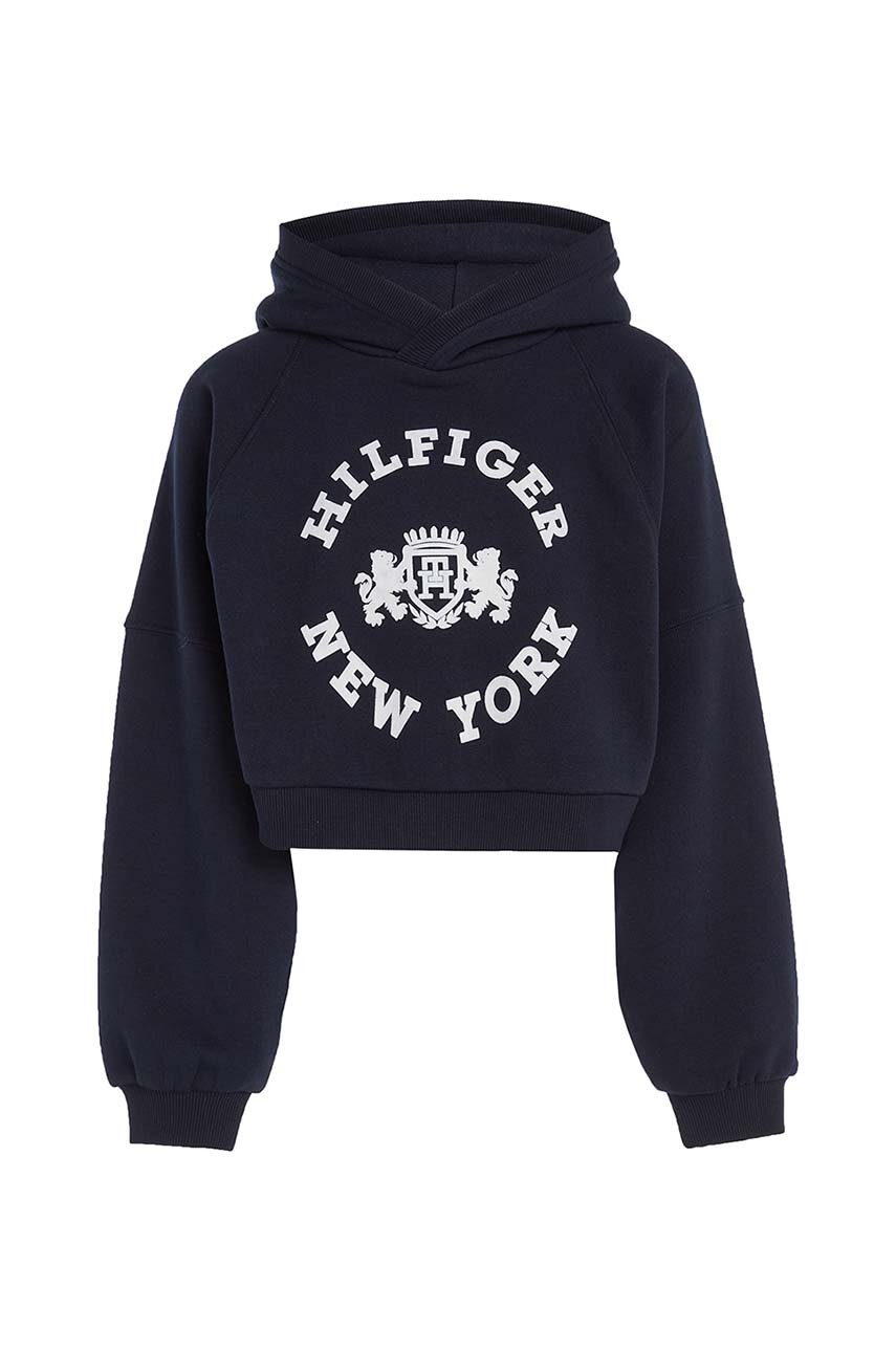 Tommy Hilfiger bluza dziecięca kolor czarny z kapturem z nadrukiem