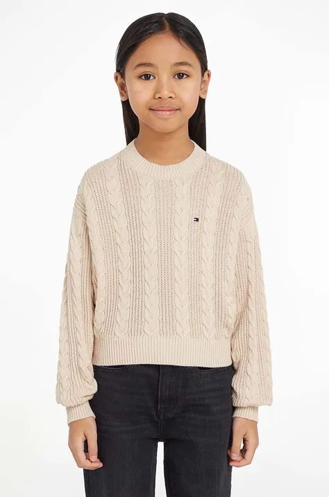 Detský bavlnený sveter Tommy Hilfiger béžová farba, tenký