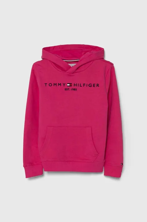 Otroški bombažen pulover Tommy Hilfiger roza barva, s kapuco
