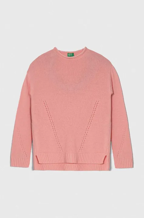 Otroški volneni pulover United Colors of Benetton roza barva