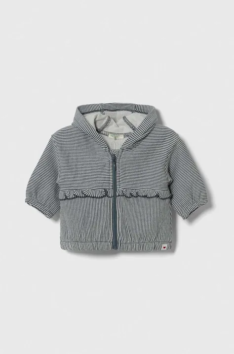 Хлопковая кофта для младенцев United Colors of Benetton цвет серый с капюшоном узор