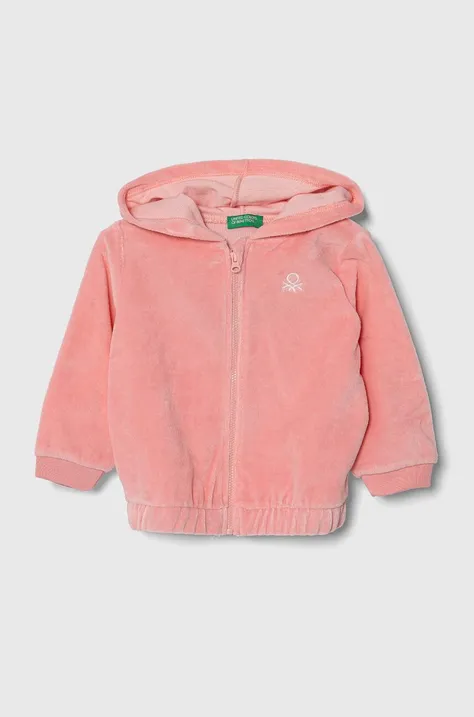 United Colors of Benetton bluza dziecięca kolor różowy z kapturem gładka