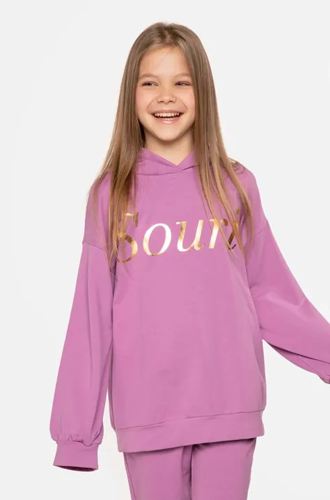 Coccodrillo bluza dziecięca kolor fioletowy z kapturem z nadrukiem