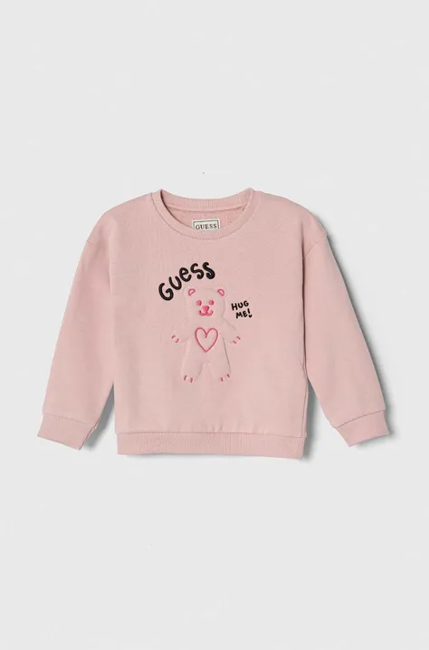 Guess bluza bawełniana dziecięca kolor różowy z aplikacją