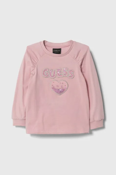 Guess hanorac de bumbac pentru copii culoarea roz, cu imprimeu