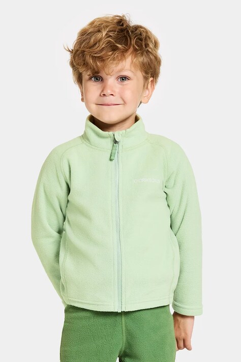 Дитяча кофта Didriksons MONTE KIDS FULLZIP колір зелений однотонна