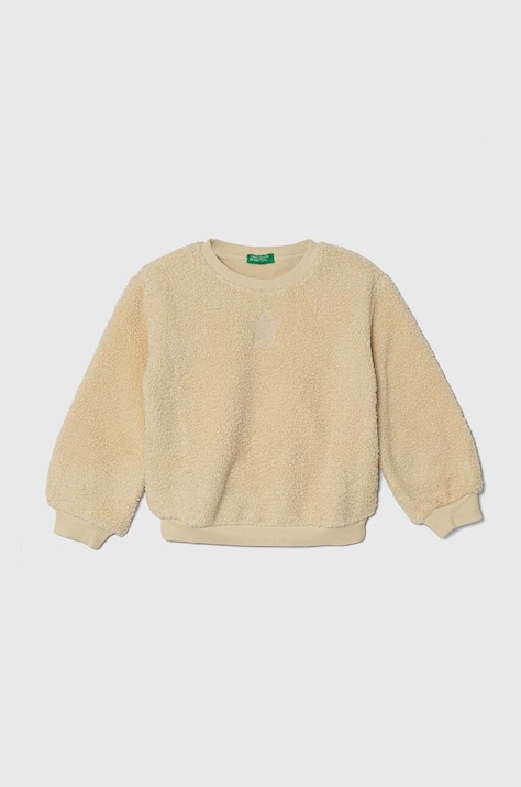 United Colors of Benetton hanorac polar pentru copii culoarea bej, cu imprimeu