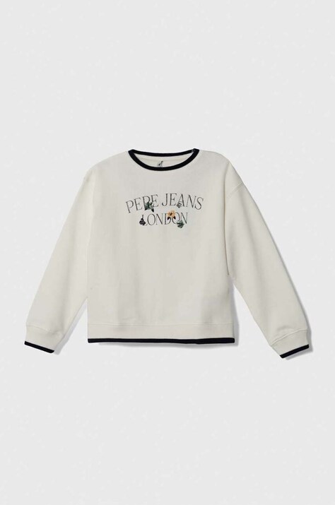 Detská bavlnená mikina Pepe Jeans biela farba, s potlačou
