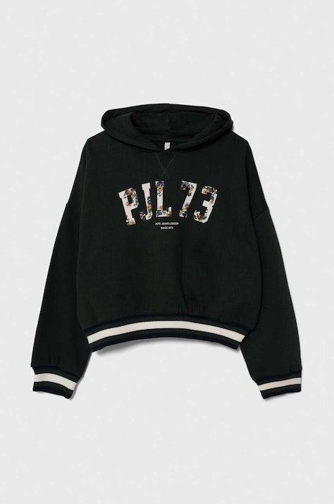 Дитяча бавовняна кофта Pepe Jeans колір зелений з капюшоном з принтом