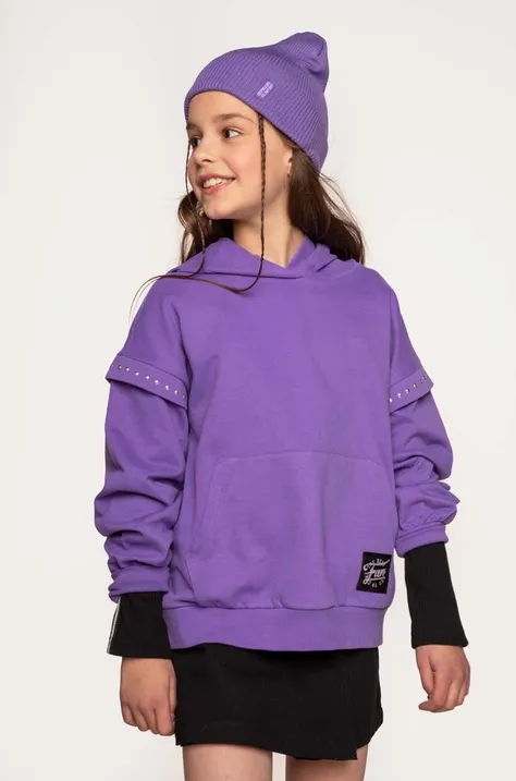 Coccodrillo bluza bawełniana dziecięca kolor fioletowy z kapturem z aplikacją