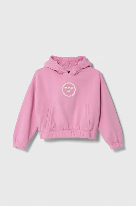 Emporio Armani bluza dziecięca kolor różowy z kapturem z aplikacją