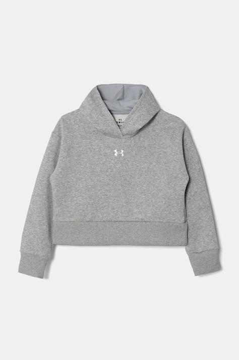 Under Armour bluza copii UA Rival Fleece Crop culoarea gri, cu glugă, melanj