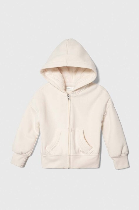 Detská mikina Abercrombie & Fitch béžová farba, s kapucňou, jednofarebná