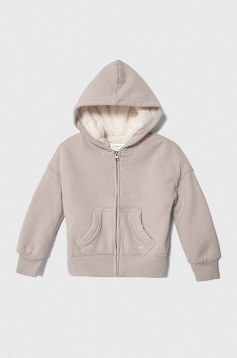 Детски суичър Abercrombie & Fitch в бежово с качулка с изчистен дизайн