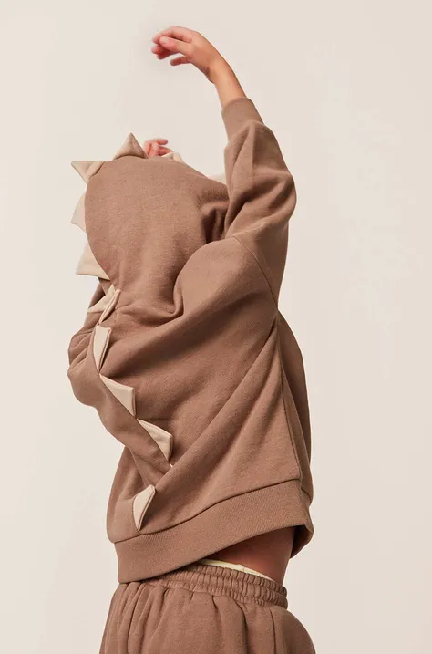 Detská mikina Konges Sløjd béžová farba, s kapucňou, s nášivkou
