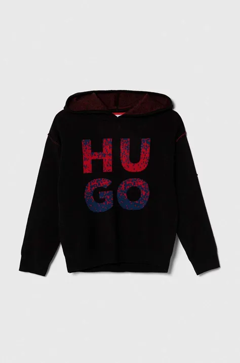 Детская кофта HUGO цвет чёрный с капюшоном с принтом
