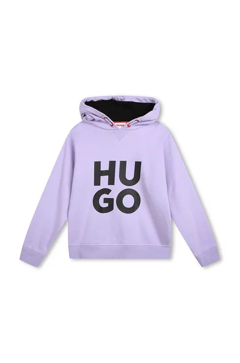Παιδική μπλούζα HUGO χρώμα: μοβ, με κουκούλα
