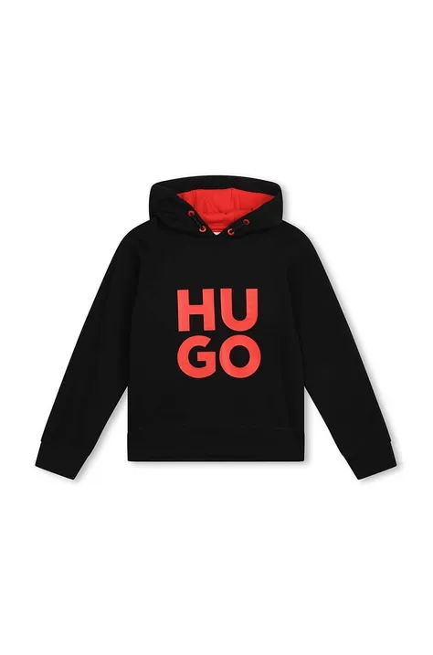 Детская кофта HUGO цвет чёрный с капюшоном с принтом