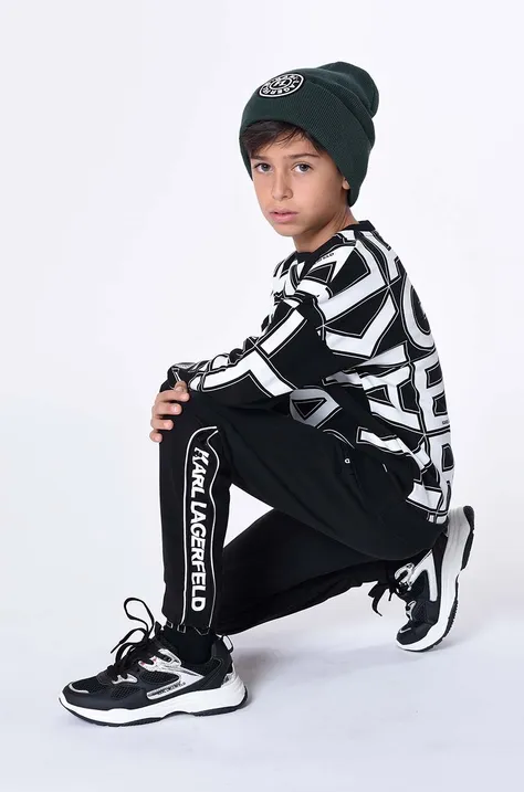 Detská mikina Karl Lagerfeld čierna farba, vzorovaná