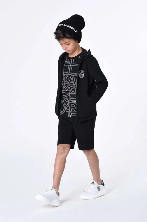 Otroški pulover Karl Lagerfeld črna barva, s kapuco