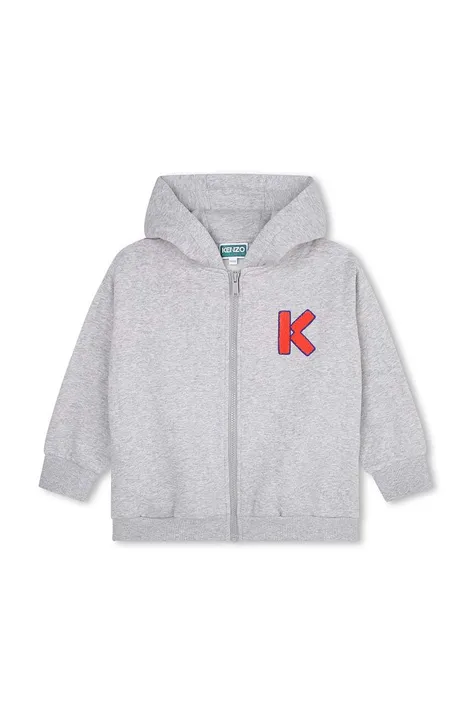 Otroški pulover Kenzo Kids siva barva, s kapuco