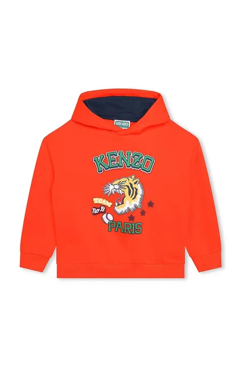 Kenzo Kids bluza copii culoarea portocaliu, cu glugă, cu imprimeu