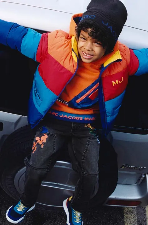 Otroški pulover Marc Jacobs oranžna barva, s kapuco